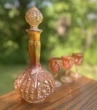 SET VINTAGE! Decanter in vetro carnevale imperiale margherita bottone calendula con bicchieri