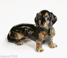 STATUA CANE BASSOTTO TEDESCO NERO IN CERAMICA CM. 33X27 - ANIMALE ARREDO INTERNO
