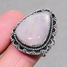 Anello regolabile vintage gioielli fatti a mano pietra preziosa quarzo rosa...