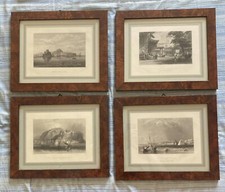 4 STAMPE ANTICHE CON CORNICE IN RADICA CM 36 X 30 - BELLISSIME VEDUTE - PERFETTE