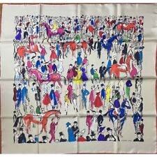 Foulard Hermes Paddock 90 CM Seta Bianca Carre Cavallo 35"