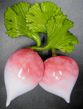 Spilla spilla vintage CILEA PARIS enorme rosa e verde ravanello o rapa verdura