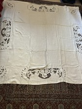 Tovaglia Vintage Fiandra Ricamata Mano Quadrata