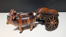 Vintage 12" Wooden Ox Cart with Load - Damaged Wheel Needs Repair