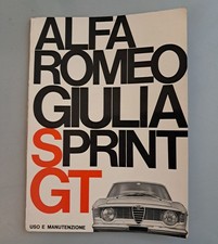 LIBRETTO USO E MANUTENZIONE, ALFA ROMEO GIULIA SPRINT GT, ORIGINALE!