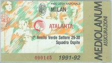 68453 - Vecchio  BIGLIETTO PARTITA CALCIO - 1991 / 1992 : MILAN /  ATALANTA