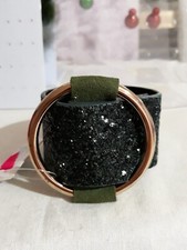 Bracciale Largo Donna Fascia Glitterato  Pvc VERDE ANELLO ORO Scintillante  