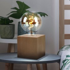Lampada da Comodino Tavolo Wood Quadrati Casa di Campagna Lettura Natura