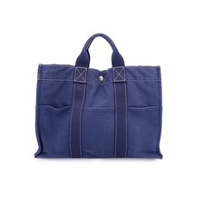 Hermes Paris Borsa tote Fourre Tout MM in tela di cotone blu vintage