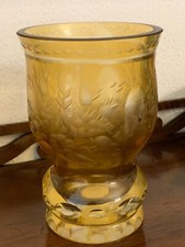 Bicchiere vetro giallo inciso