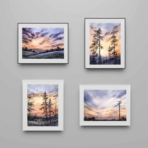Stampe acquerello tramonto - stampe, set