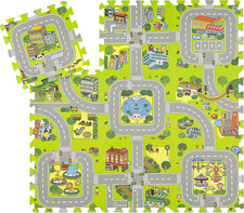 Tappeto 9 Pezzi Puzzle Da Bambini in EVA Grafica Strade Di Città, Tappeto Giocat
