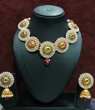 Collana tonda etnica perle pietra placcata oro imitazione set gioielli matrimonio regalo