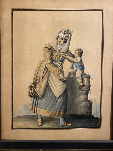 Antico acquerello donna - acquerello,