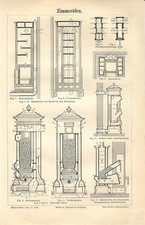 Stampa antica STUFA DA RISCALDAMENTO 1890 Old antique print