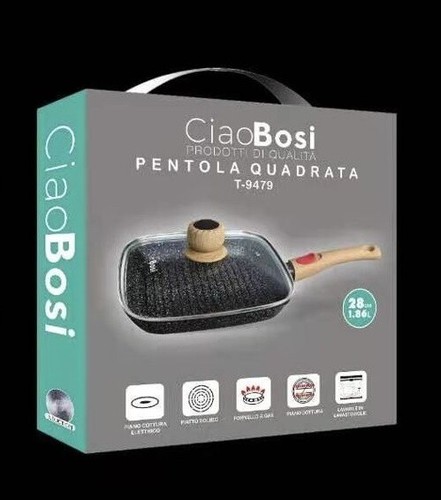 Padella quadrata con manico - x,