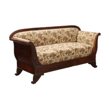Divano Luigi Filippo Antico Noce Intagli Fogliacei Tessuto Italia XIX Secolo