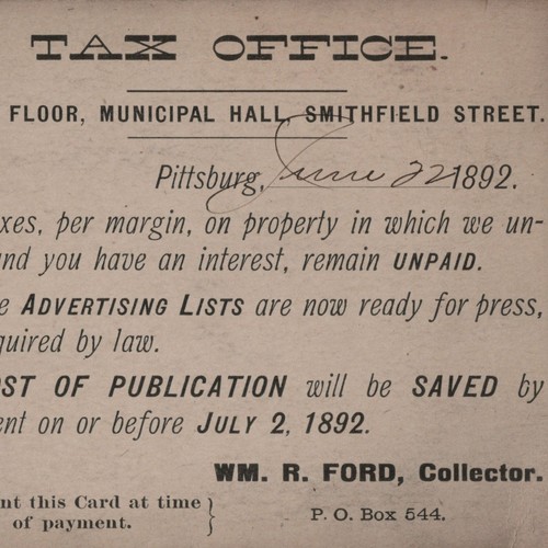 Delinquent tax notice 1892 - delinquent,