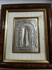 Icona bassorilievo Madonna di Loreto argento con cornice cm 13x11