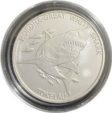 1 oz Tokelau .999 Silver Great White Shark Mokoha Coin New Zealand 2015