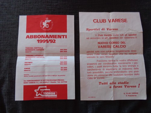 Varese calcio 1991 1992 - f.c.,