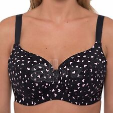 Reggiseno Donna Nero Cuori Rosa Grande Busto Sottofilo Fermo Supporto Taglia Plus Coppa Intera 