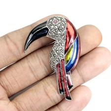 925 Argento Sterling Spilla Rotondo Rubino 3mm Marcasite Bird Smalto Gemma Gioie