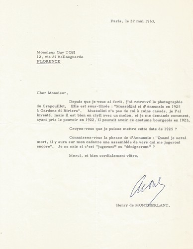 Henry montherlant lettera - henry, de