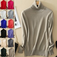 Maglione Donna Collo Alto Manica Lunga Maglia Fine Morbido Tinta Unita S-3XL