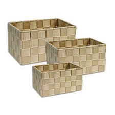 CESTINI TESSUTO 3 SCATOLE ORGANIZER PORTAOGGETTI BAGNOSCHIUMA MAKEUP BEIGE SCURO