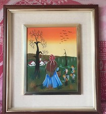 DIPINTO ORIGINALE KOCOVIC Naif Paesaggio  jugoslavo olio su tela  anni 50