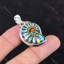Ciondolo fossile ammonite multi tonalità gemma gioielli argento sterling 925 pendente