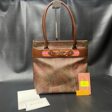 ETRO Tote Bag Borsa a Mano Paisley PVC Pelle Pegaso Marrone Donna USATA DAL...