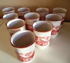 Coronetti Cunardo Italy 10 bicchieri ceramica decoro sanguigna paesaggi vintage 