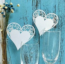 N. 100 CUORE SEGNAPOSTO BIANCO PERLATO NOZZE MATRIMONIO COMPLEANNO COMUNIONE