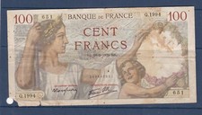 BILLET BANQUE DE FRANCE 100 FRS 1939-VSCAN R/V ETAT MOYEN/-G007