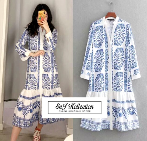 Zara blu bianco - ricamato, midi