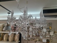 LAMPADARIO ARTIGIANALE BIANCO CON GOCCE CRISTALLO A 8 LUCI-NUOVO