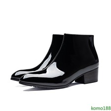 stivali uomo vernice lucida punta zip laterale tacco alto scarpe eleganti
