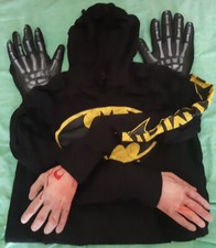 Felpa Batman cappuccio, 2 mani realistiche, 2 guanti scheletro Halloween OTTIMI!