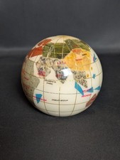 Vintage Semi Precious Gemstone Inlay World Globe Paperweight Multicolor 