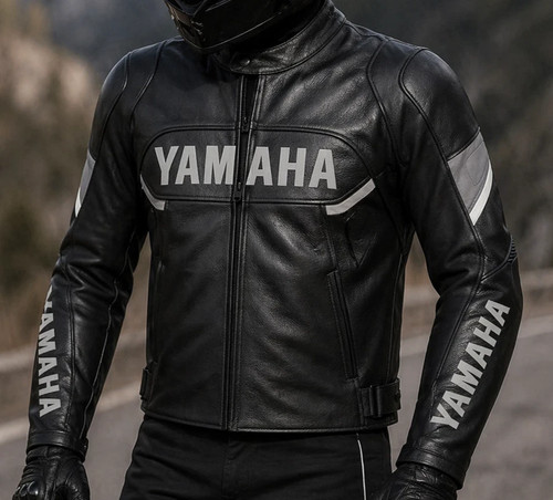 Giacca pelle moto yamaha nera - pelle,