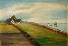 Dipinto A Olio Costa Paesaggio