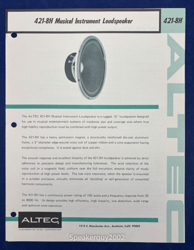 Scheda tecnica vintage altec - tecnica,