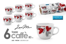 Set 6 Tazzine Tazze Caffè in Porcellana senza Piattini 80 ml