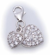 Charm Cuore 2 Pezzo Zirconia Argento 925 Ciondolo Argento Sterling Qualità