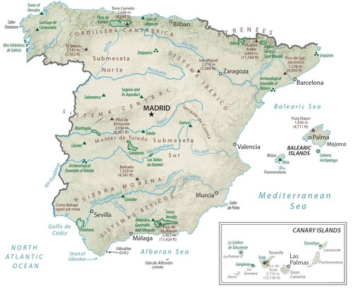 Spagna mappa fisica poster - fisica,