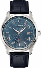 Orologio Bulova Uomo Acciaio Cinturino Pelle Nero Quadrante Blu _96B385