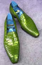 Scarpe uomo mocassino eleganti mocassino pelle texture coccodrillo verde stivali matrimonio
