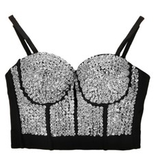 Women Sequin Tank Bustier Bra Bralette Corset Crop Top Spaghetti Straps Club New